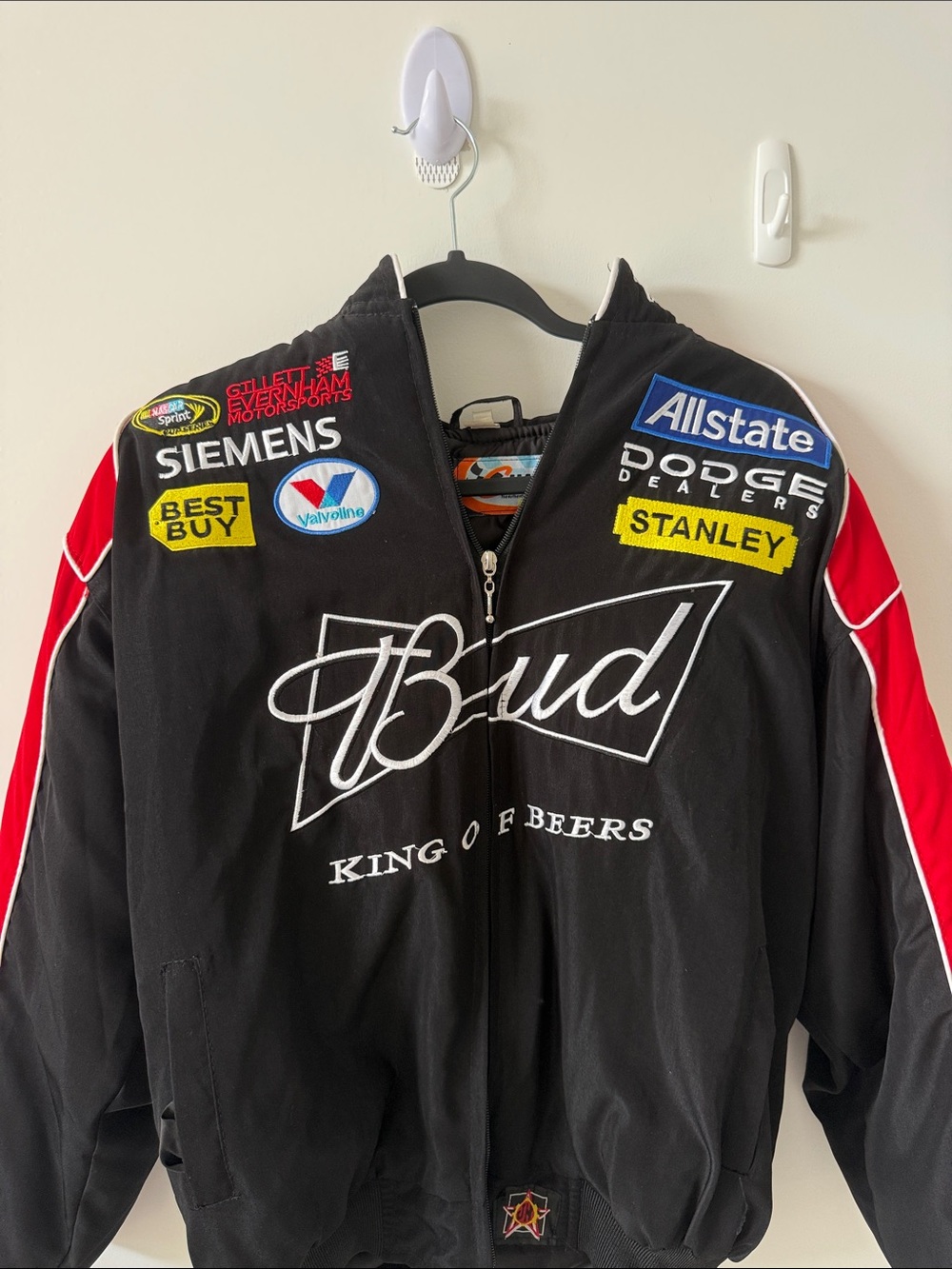 Budweiser Black Racing Jacket with Red Sleeve Stripes